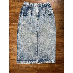 Carlyle Acid Wash Blue Jean Denim Skirt 80s Cotton Back Slit Straight Sz 9